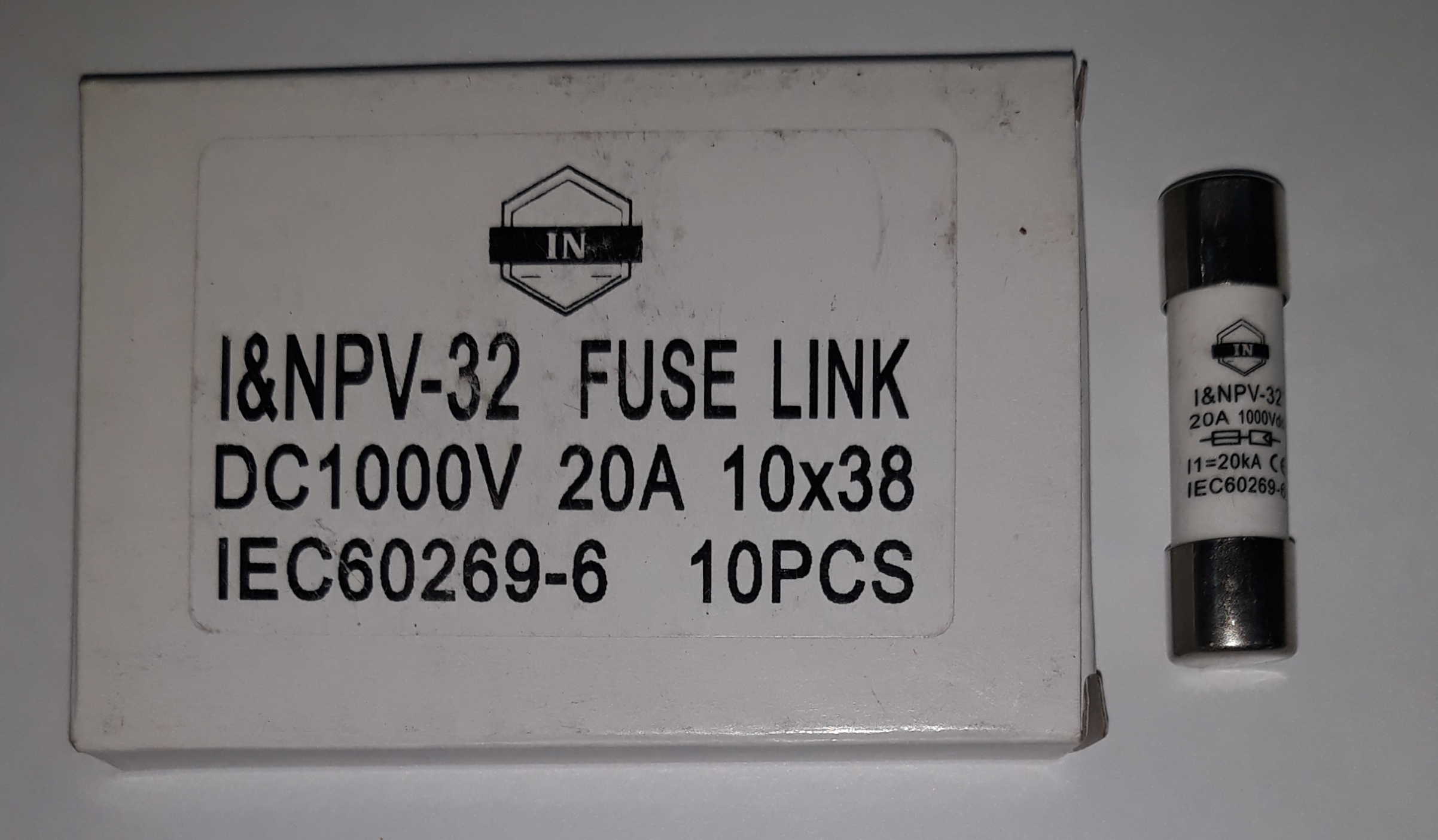 فیوز گچی DC 1000 V  20 A    10x38 برند I&N