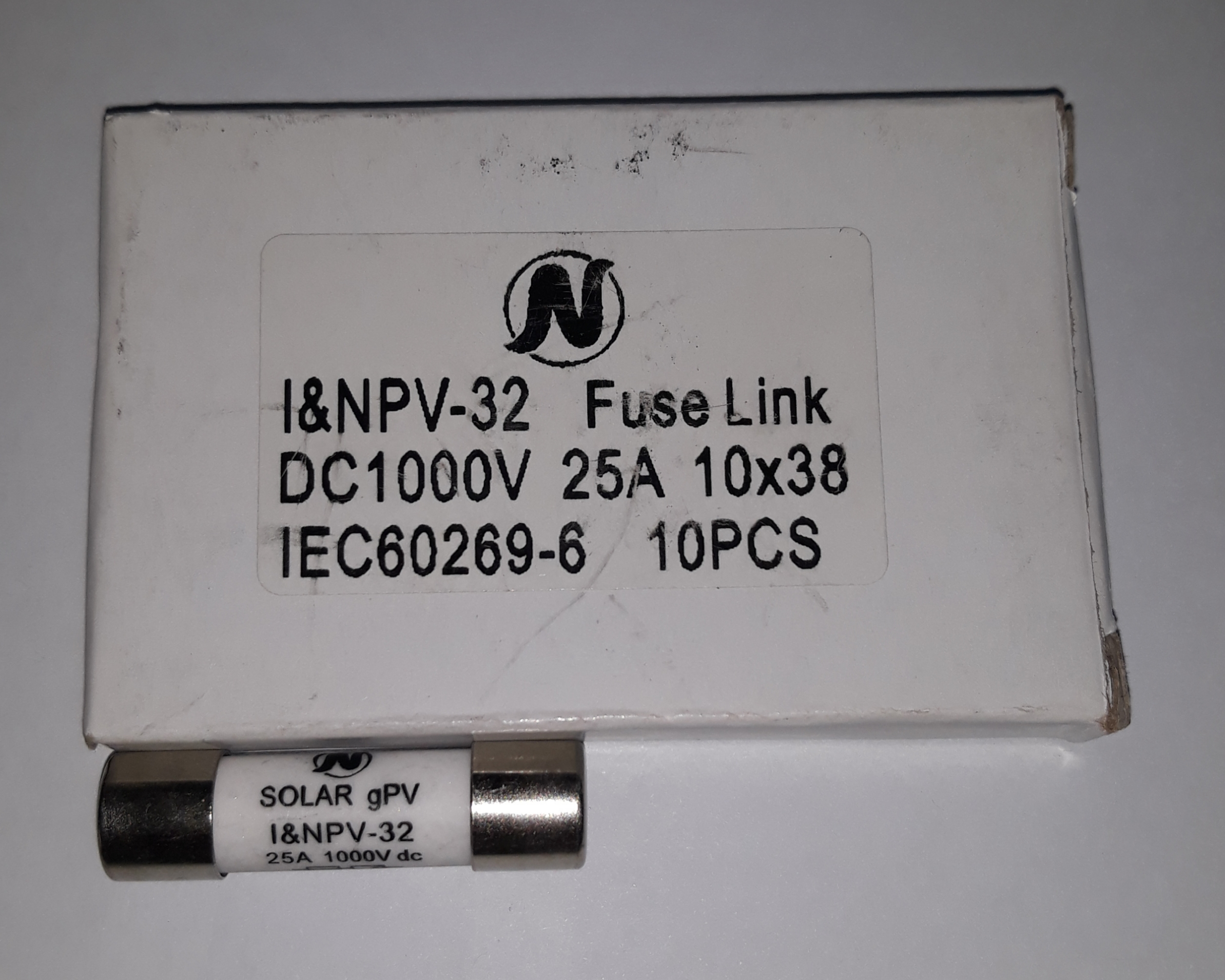 فیوز گچی DC 1000 V  25 A    10x38 برند I&N